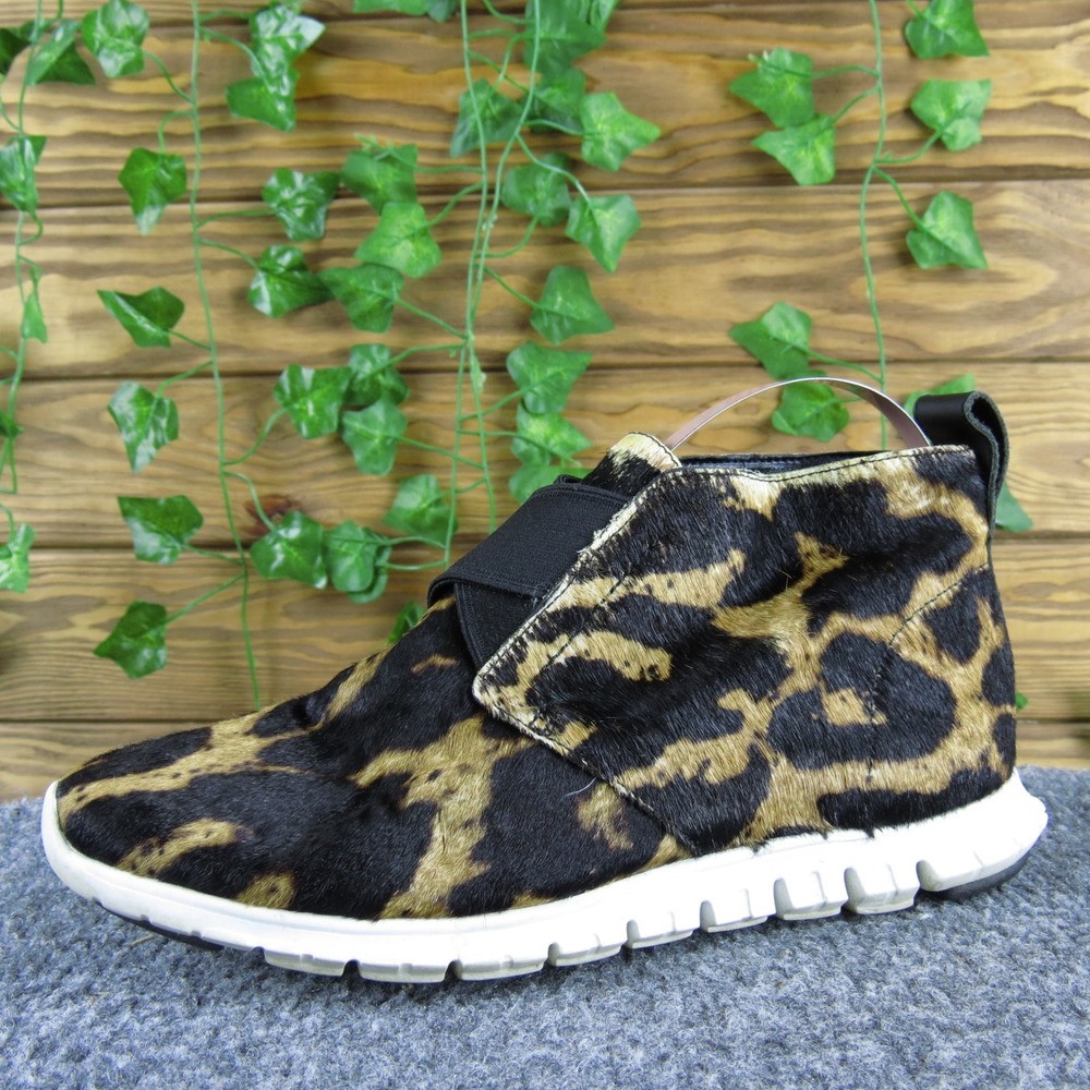 Cole Haan Zerogrand Women 5 Leopard Print Calf Hair Ankle Boots Slip On Casual